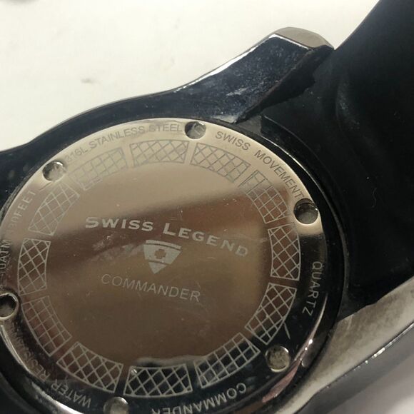 Men's Swiss Legend Commander Quartz Black Dial Diver Watch 316L Steel No box - Picture 8 of 12